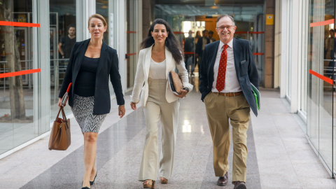 Los diputados de Vox en la Asamblea de Madrid Ana María Cuarteto, Rocío Monasterio y Mariano Calabuig en una foto de archivo.