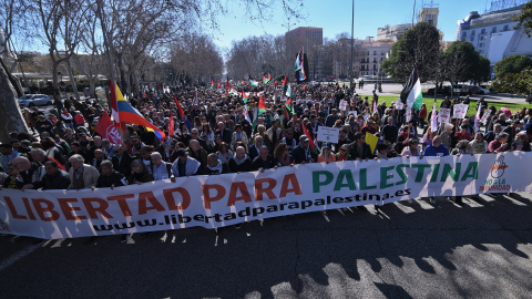 Decenas de personas durante la manifestación en apoyo a Palestina, el 17 de febrero de 2024, en Madrid (España).