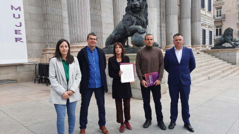 Los diputados de Unidas Podemos Isabel Franco (Sevilla), Pedro Honrubia (Granada), Martina Velarde, Miguel Ángel Bustamante (Sevilla) y Juan Antonio Delgado (Cádiz).