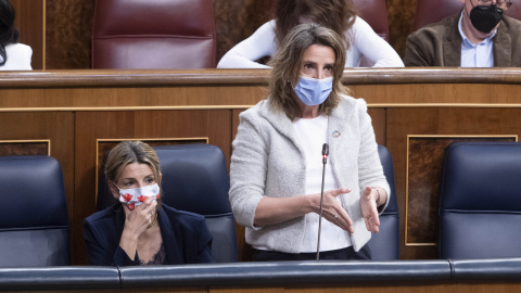 9/3/22-La vicepresidenta tercera y ministra para la Transición Ecológica y el Reto Demográfico, Teresa Ribera, interviene en una sesión plenaria, en el Congreso de los Diputados, a 9 de marzo de 2022, en Madrid.