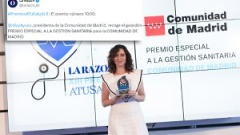 Ayuso recibe un premio de 'La Razón' por la gestión sanitaria y el chiste se cuenta solo: "A Netanyahu, el Nobel de la Paz"