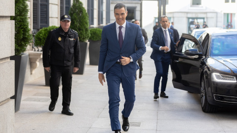 Pedro Sánchez, a su llegada al Congreso este miércoles.