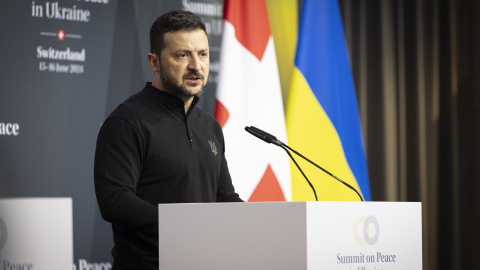 El presidente de Ucrania, Volodímir Zelenski, durante la  cumbre de paz, en Suiza, a 15 de junio de 2024