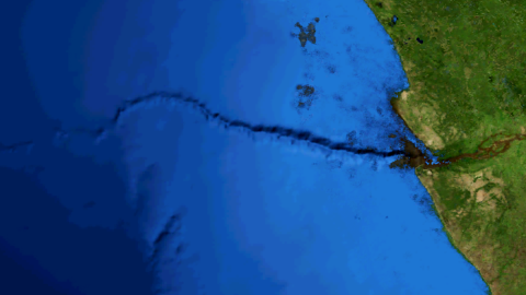 Representación topográfica del cañón submarino del Congo, de 280 kilómetros de longitud, en la costa occidental africana.