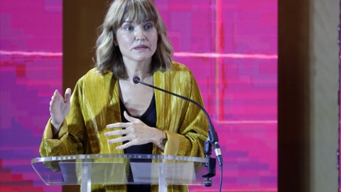 La ministra de Educación y Formación Profesional, Pilar Alegría, durante la clausura del evento ‘FP Talks’, en el auditorio del Museo de la Ciencia, a 20 de octubre de 2021, en Madrid.