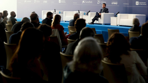 El presidente de la Generalitat, Pere Aragonès, durante la sesión inaugural de la XXXVI Reunión del Cercle d'Economia, en Barcelona. EFE/Quique García