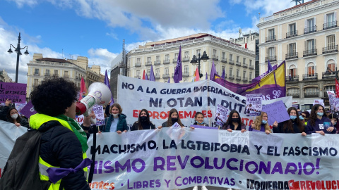 Concentración de estudiantes en la Puerta de Sol.