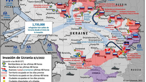 Mapa actualizado a 8 de marzo de 2022 de la invasión de Rusia a Ucrania.