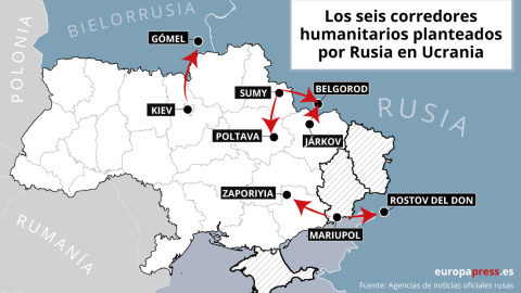 Plan planteado por Rusia para organizar los corredores humanitarios.