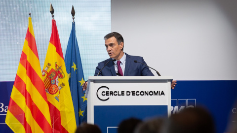 El presidente del Gobierno, Pedro Sánchez, interviene en la clausura de la tercera sesión de la XXXVI Reunión del Cercle d'Economia, este viernes 18 de junio de 2021.