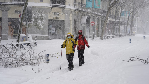 El centro de Madrid durante la nevada.