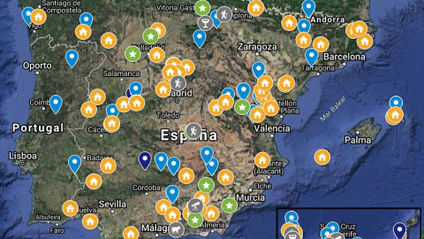 Mapa con destinos de 'astroturismo' en España.