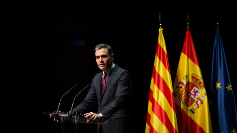 El presidente del Gobierno, Pedro Sánchez, pronuncia la conferencia 'Reencuentro: un proyecto de futuro para toda España', en el Gran Teatre del Liceu de Barcelona, a 21 de junio de 2021, en Barcelona.