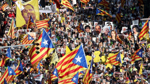 Manifestación por la libertad de los políticos presos catalanes, en Barcelona, en julio de 2018.