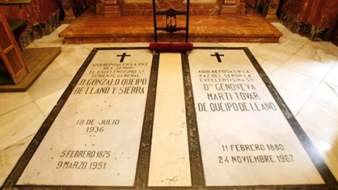 Las tumbas de Gonzalo Queipo de Llano y su esposa, en una pequeña capilla de la basílica macarena. EFE/Archivo