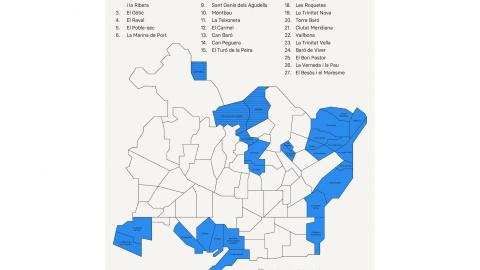 Mapa dels 27 barris del pla