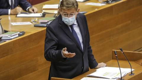 El 'president' de la Generalitat, Ximo Puig, interviene durante un pleno de las Cortes valencianas en el Palau de las Cortes Valencianas, a 27 de septiembre de 2021, en València.