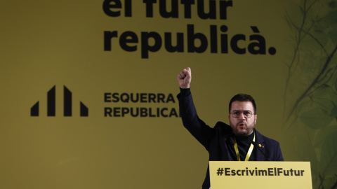 12/03/2022 El presidente de la Generalitat, Pere Aragonès, durante su intervención en la Conferencia Nacional de ERC que se celebra este sábado en L'Hospitalet de Llobregat (Barcelona)