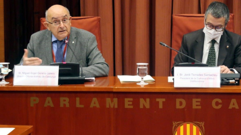 El director de l'OAC, Miguel Ángel Gimeno, en la compareixença al Parlament d'aquest dijous.