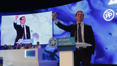 Pablo Casado, en el discurso en el que ha defendido su candidatura este sábado / EFE