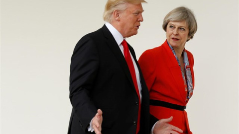 El presidente estadounidense, Donald Trump, tras su reunión con la primera ministra británica, Theresa May. / Europa Press