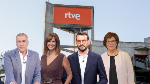 02/07/2024 Distintos presentadores de TVE. De izquierda a derecha: Xabier Fortes, Mónica López, Marc Sala y María Escario.