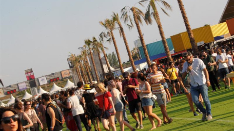 Aspecto del recinto instalado en el barrio madrileño de Valdebebas, donde se celebra desde hoy y hasta el próximo Domingo la tercera edición del festival de música Mad Cool./EFE