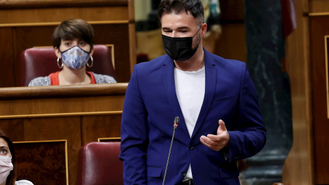 El portavoz de ERC, Gabriel Rufián, interviene en la sesión de control del Congreso celebrada este miércoles y con los indultos casi como asunto monográfico.