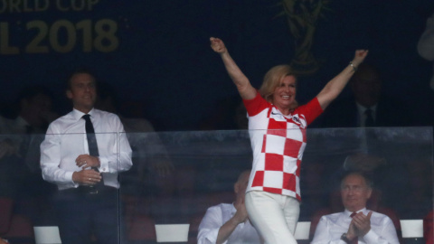 Kolinda Grabar-Kitarovic celebra un gol. REUTERS