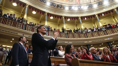 Pedro Sánchez al ser nombrado presidente de Gobierno por los apoyos de Unidos Podemos, ERC, PDeCAT, Compromís y PNV / EUROPA PRESS