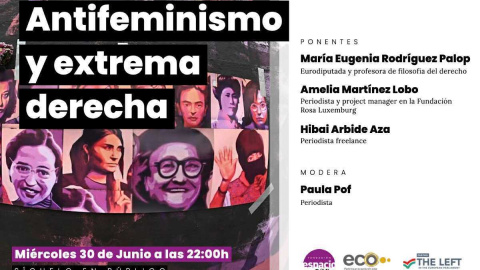 Cartel del debate "Antifeminismo y extrema derecha".