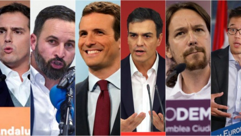 Els candidats a la Presidència del Govern el 10-N: albert Rivera, Santiago Abascal, Pablo Casado, PEdro Sánchez, Pablo Gilesias i Íñigo Errejon.