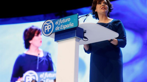 Soraya Sáenz de Santamaría en su discurso del Congreso extraordinario del PP que elegirá al sucesor de Rajoy./EFE