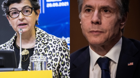 Imágenes de archivo de la ministra de Asuntos Exteriores, Arancha González Laya y el secretario de Estado estadounidense, Antony Blinken. - EUROPA PRESS / REUTERS