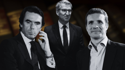 Ilustración de José María Aznar, Alberto Núñez Feijóo y Pablo Casado