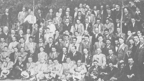 Asistentes en el Día de Galicia de 1931. En la segunda fila Lustres Rivas, Fernández Mato y Castelao.