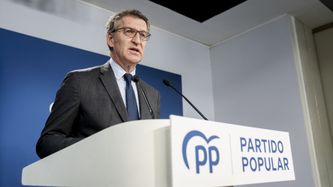 El presidente del Partido Popular, Alberto Núñez Feijóo, ofrece una rueda de prensa, en la sede del PP, a 12 de julio de 2024, en Madrid (España).