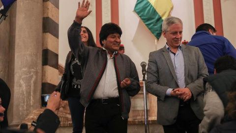 El presidente de Bolivia, Evo Morales, junto al vicepresidente Alvaro Garcia Linera. - EFE