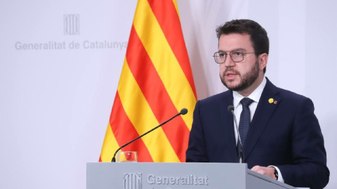 El president de la Generalitat, Pere Aragonès, durant la seva compareixença.