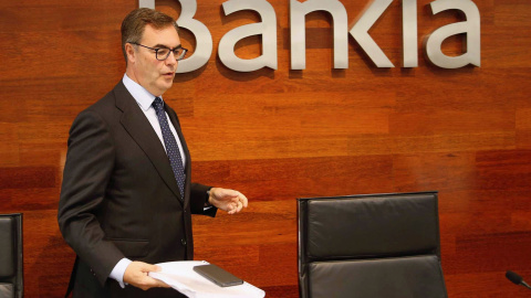 El consejero delegado de Bankia, José Sevilla, durante la rueda de prensa ofrecida para hacer públicos los resultados de la entidad hasta septiembre. EFE/Paco Campos