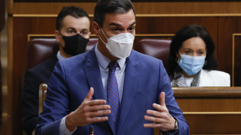 El presidente del Gobierno, Pedro Sánchez, interviene durante la sesión de control celebrada este miércoles en el Congreso de los Diputados