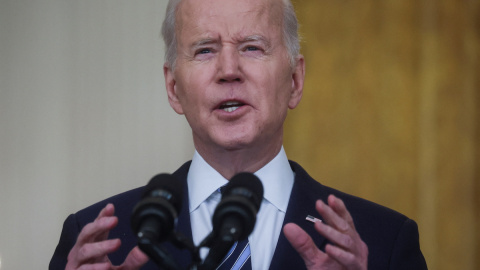 El presidente de Estados Unidos, Joe Biden, durante una alocución sobre el ataque de Rusia a Ucrania, en el Salón Este de la Casa Blanca en Washington, el 24 de febrero de 2022.