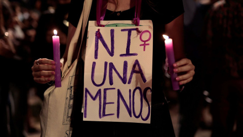 Fotografía de archivo de una pancarta durante una concentración en València contra la violencia machista.