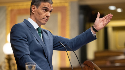 El presidente del Gobierno, Pedro Sánchez, durante su comparecencia en el Congreso de este miércoles 17 de julio