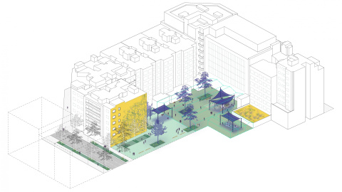 Render de com quedaria un espai de l'Eixample després de les intervencions