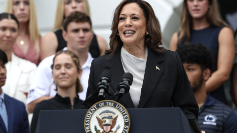 La candidata a la presidencia de EEUU, Kamala Harris, durante un acto en la Casa Blanca, a 22 de julio de 2024.