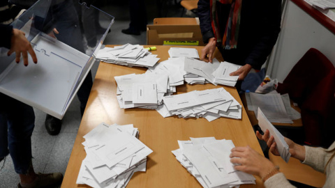 Recuento de votos en un colegio electoral de Madrid. (REUTERS)