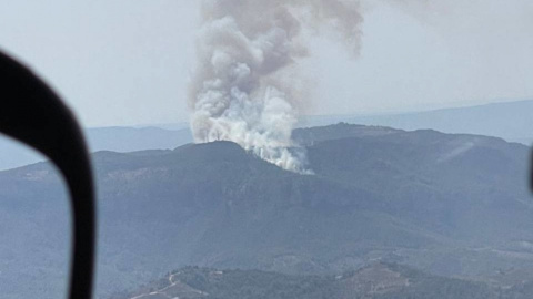 Vista aèria de la columna de fum de l'incendi a la Figuera.