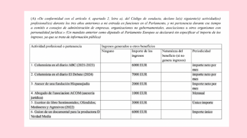 16/07/2024 Fragmento de la declaración de intereses privados de Juan Carlos Girauta como eurodiputado.