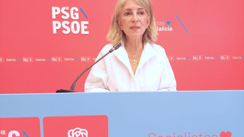 29/7/24 La diputada socialista Silvia Longueira, en la rueda de prensa del lunes en el Parlamento gallego